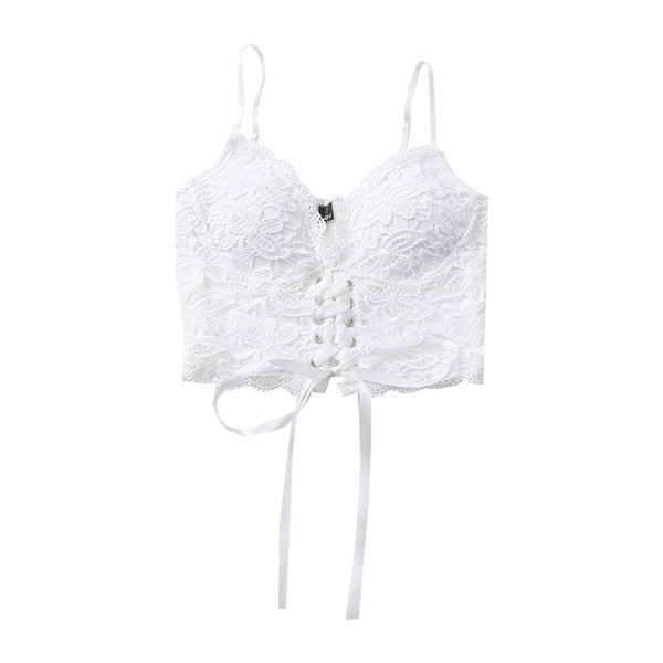 Dámske ležérne tielko s čipkou a zaväzovaním v bielej a čiernej farbe