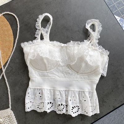 Ženska ljetna majica bez rukava s čipkom - kratki model