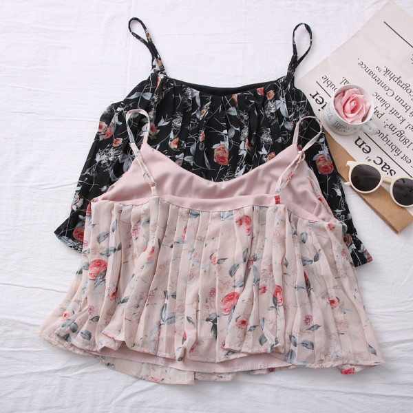 Maieu modern de damă cu model floral și bretele subțiri