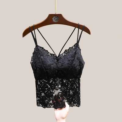 Moteriška nėriniuota krūtinė su plonais petnešėlėmis ir pagalvėlėmis