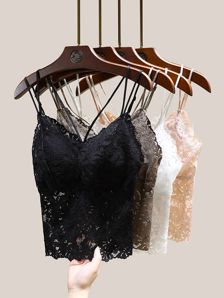 Moteriška nėriniuota krūtinė su plonais petnešėlėmis ir pagalvėlėmis