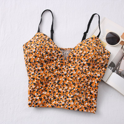 Μοντέρνο γυναικείο καθημερινό αμάνικο με λεπτά τιραντάκια με λουλουδάτο μοτίβο