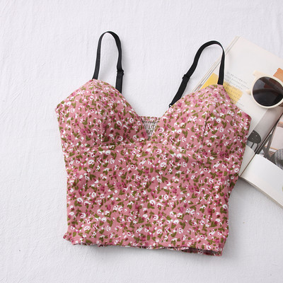 Μοντέρνο γυναικείο καθημερινό αμάνικο με λεπτά τιραντάκια με λουλουδάτο μοτίβο