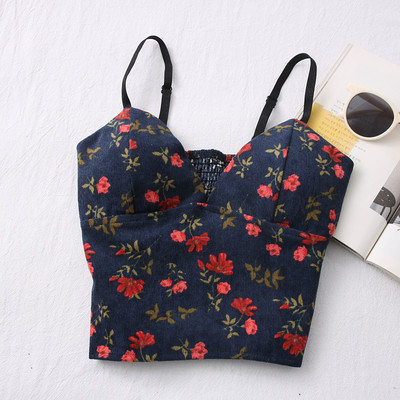 Μοντέρνο γυναικείο καθημερινό αμάνικο με λεπτά τιραντάκια με λουλουδάτο μοτίβο