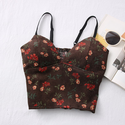 Μοντέρνο γυναικείο καθημερινό αμάνικο με λεπτά τιραντάκια με λουλουδάτο μοτίβο