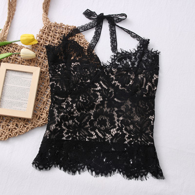 Maiou de dama din dantela model nou alb si negru