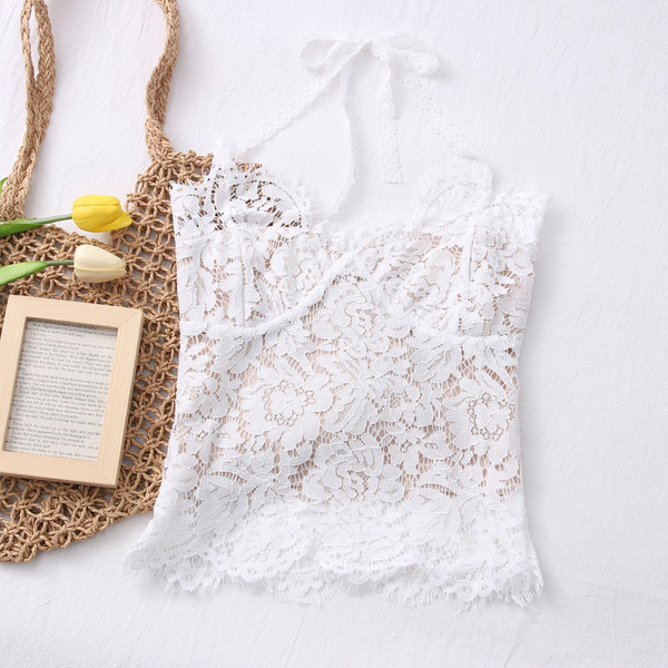 Maiou de dama din dantela model nou alb si negru