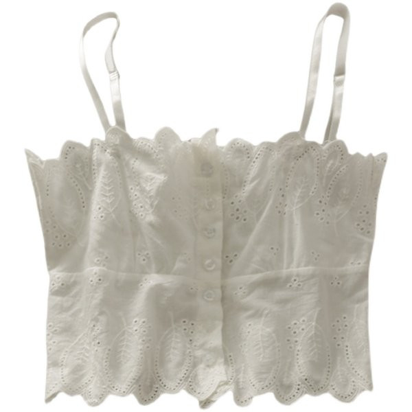 Top casual dama cu bretele subtiri si nasturi in alb