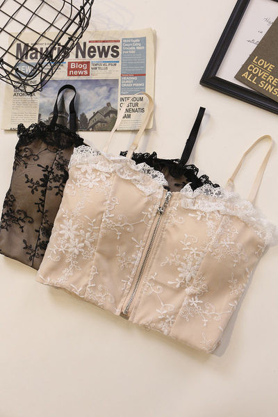 Moderni ženski poprsje s patentnim zatvaračem i čipkom