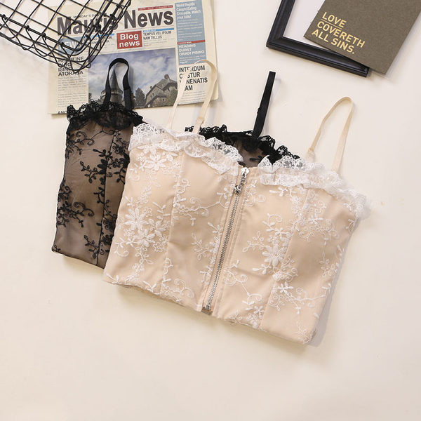 Moderni ženski poprsje s patentnim zatvaračem i čipkom