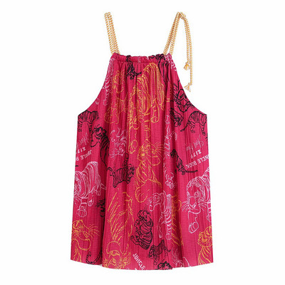 Široka majica bez rukava s tankim naramenicama i šarenim uzorkom