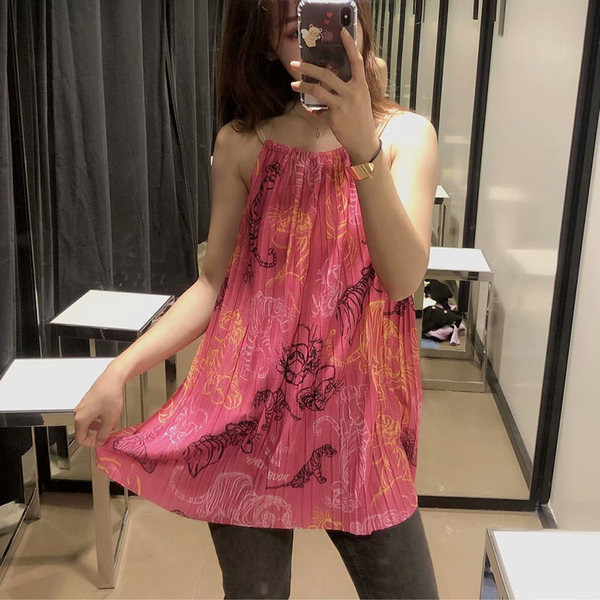 Široka majica bez rukava s tankim naramenicama i šarenim uzorkom