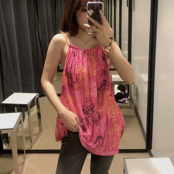 Široka majica bez rukava s tankim naramenicama i šarenim uzorkom