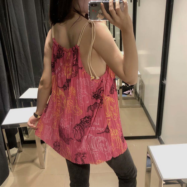 Široka majica bez rukava s tankim naramenicama i šarenim uzorkom