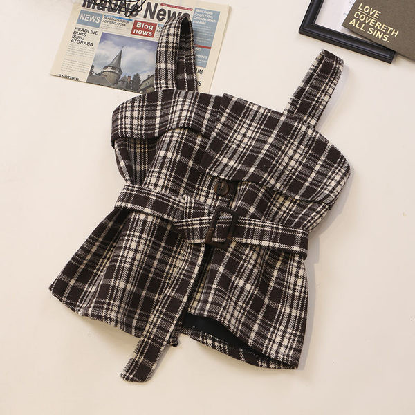 Karirana ženska majica bez rukava s remenom