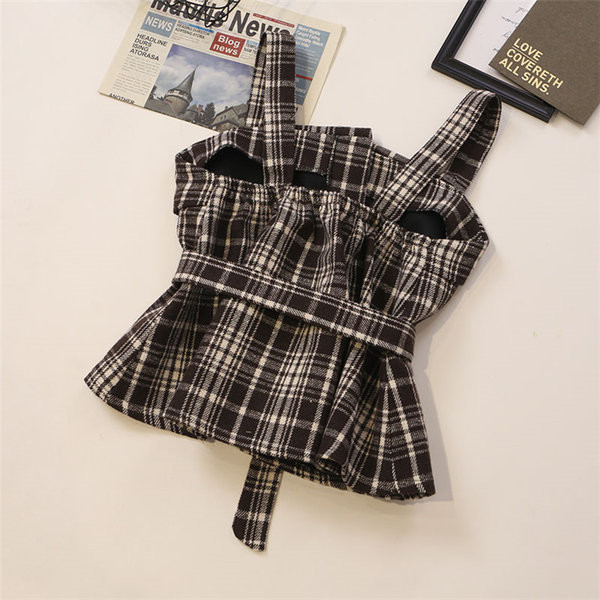 Karirana ženska majica bez rukava s remenom