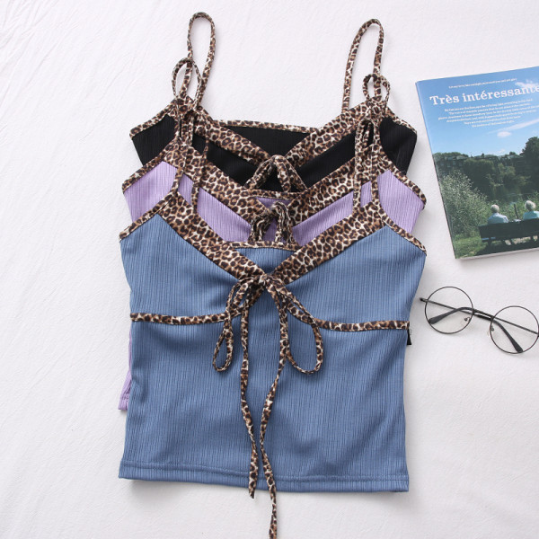 Ženska ležerna majica bez rukava s vezama i životinjskim printom