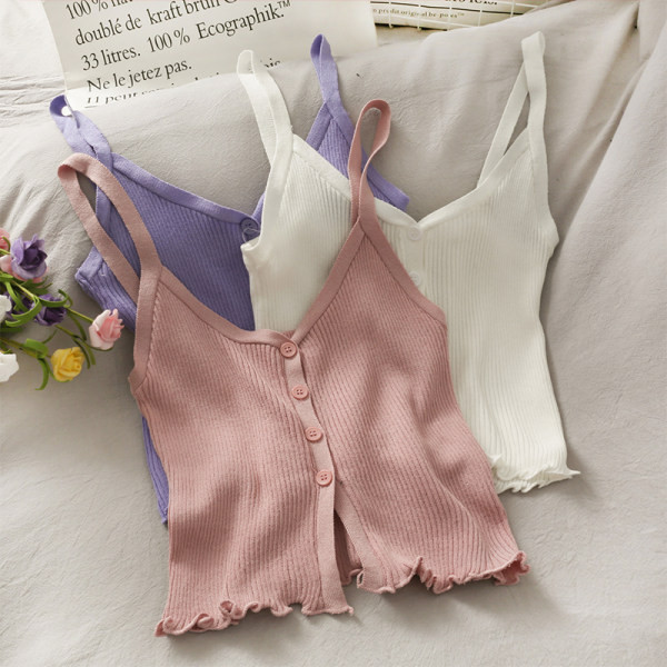 Ženska majica bez rukava na dugmad i tanke naramenice u više boja