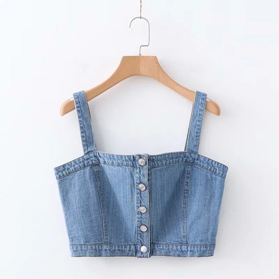 Kratki traper bustier s gumbima i tankim naramenicama