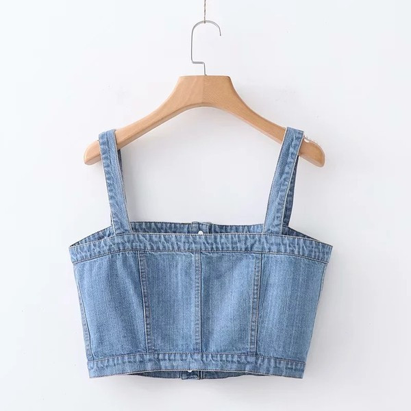 Kratki traper bustier s gumbima i tankim naramenicama