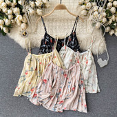 Γυναικείο πλισέ αμάνικο με λεπτά τιραντάκια  και λουλουδάτο μοτίβο