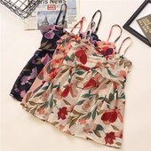 Πολύχρωμο γυναικείο αμάνικο μπλουζάκι με λεπτά λουράκια και λουλούδια μοτίβα