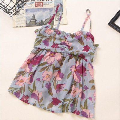 Πολύχρωμο γυναικείο αμάνικο μπλουζάκι με λεπτά λουράκια και λουλούδια μοτίβα