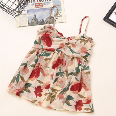 Πολύχρωμο γυναικείο αμάνικο μπλουζάκι με λεπτά λουράκια και λουλούδια μοτίβα