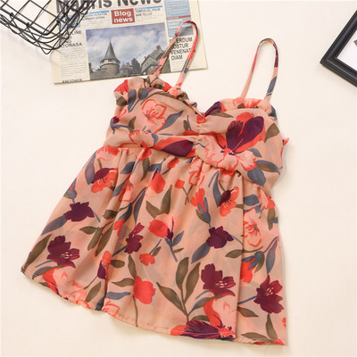 Πολύχρωμο γυναικείο αμάνικο μπλουζάκι με λεπτά λουράκια και λουλούδια μοτίβα