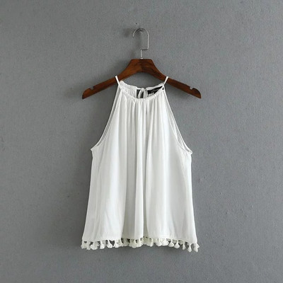 Ženska široka majica bez rukava s resicama i tankim naramenicama