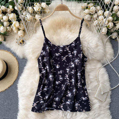 Γυναικεία αμάνικι μπλούζα με λουλουδάτο μοτίβο και λεπτά λουράκια