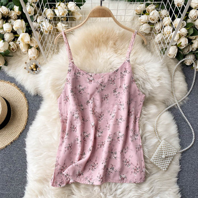 Γυναικεία αμάνικι μπλούζα με λουλουδάτο μοτίβο και λεπτά λουράκια