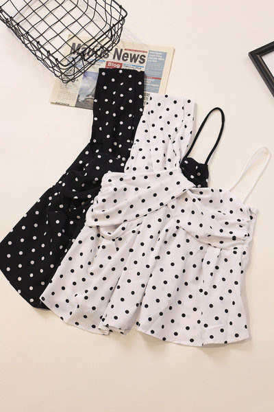 Γυναικείο αμάνικο μπλουζάκι πουά με λεπτό και φαρδύ λουράκι