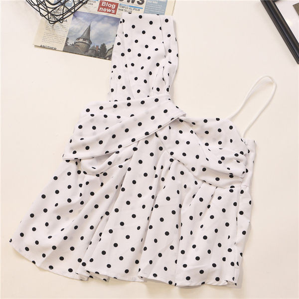 Γυναικείο αμάνικο μπλουζάκι πουά με λεπτό και φαρδύ λουράκι