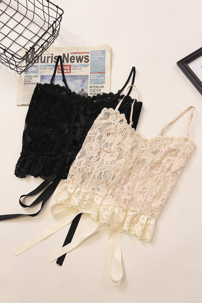 Ženska majica bez rukava od čipke s tankim naramenicama i vezicama