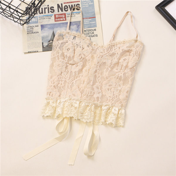 Ženska majica bez rukava od čipke s tankim naramenicama i vezicama