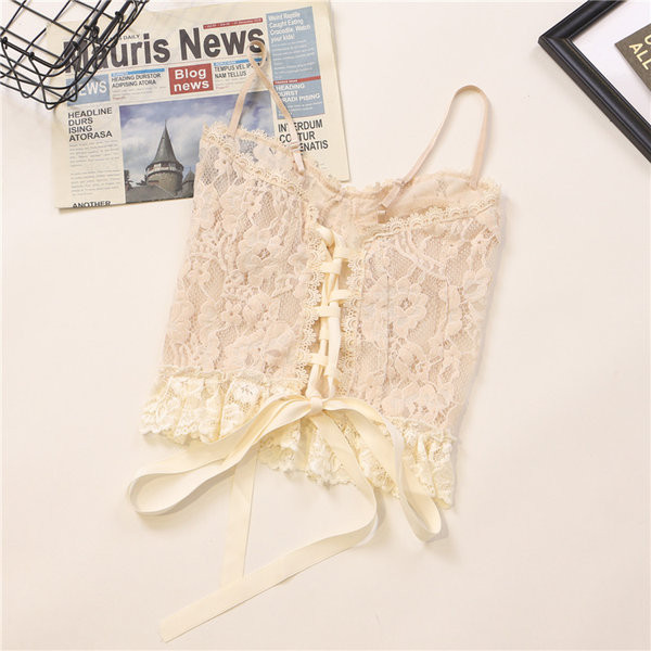 Ženska majica bez rukava od čipke s tankim naramenicama i vezicama