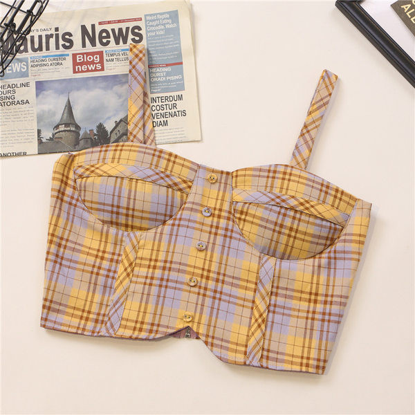 Bustiera dama in carouri cu nasturi