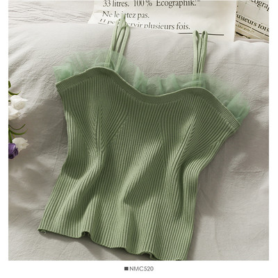 Ženska majica bez rukava s tilom i tankim naramenicama