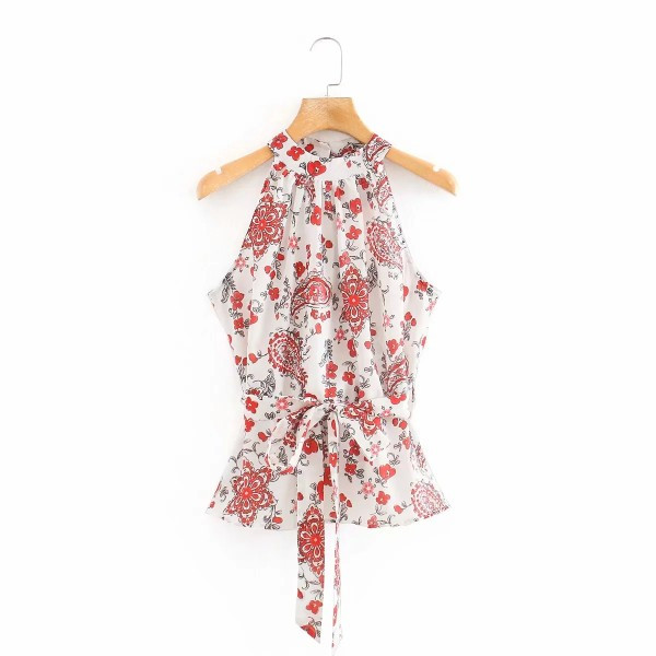 Γυναικεία αμάνικι  μπλούζα με ημι-υψηλό γιακά και κορδόνι στη μέση