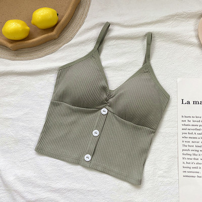 Ženska majica od samta s tankim naramenicama i gumbima