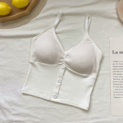 Ženska majica od samta s tankim naramenicama i gumbima