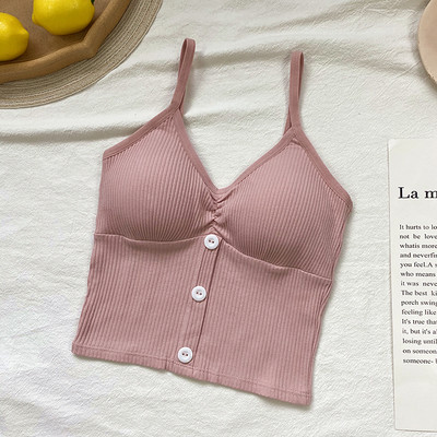 Ženska majica od samta s tankim naramenicama i gumbima