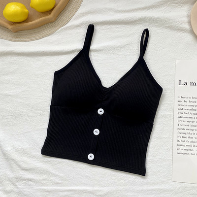 Ženska majica od samta s tankim naramenicama i gumbima