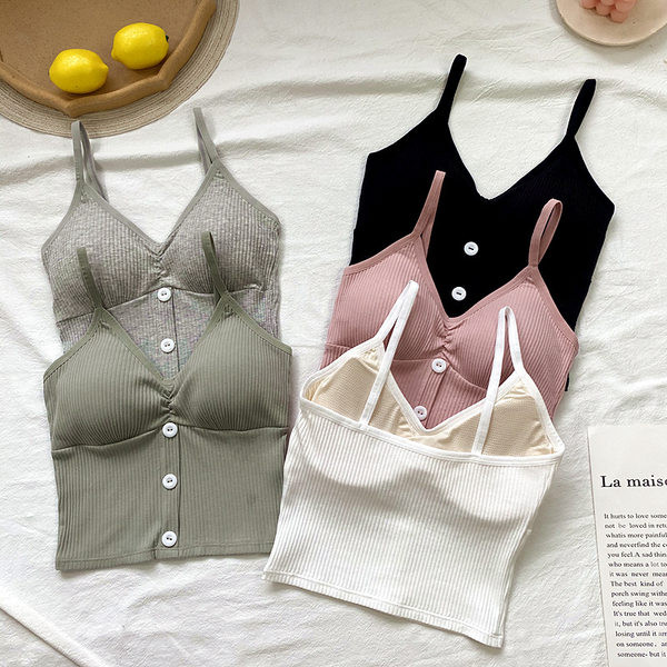 Ženska majica od samta s tankim naramenicama i gumbima