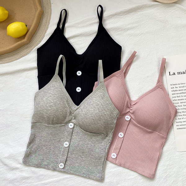 Ženska majica od samta s tankim naramenicama i gumbima