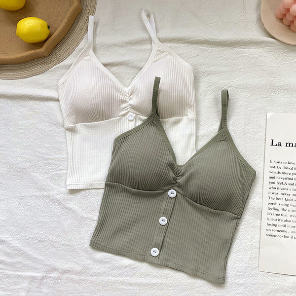 Ženska majica od samta s tankim naramenicama i gumbima