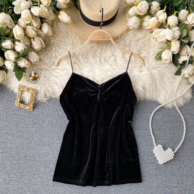 Ženska majica bez rukava od baršuna s tankim naramenicama