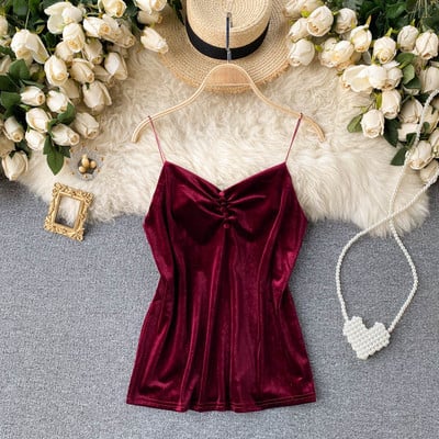 Ženska majica bez rukava od baršuna s tankim naramenicama