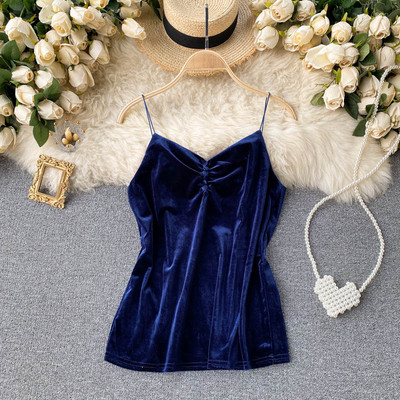 Ženska majica bez rukava od baršuna s tankim naramenicama